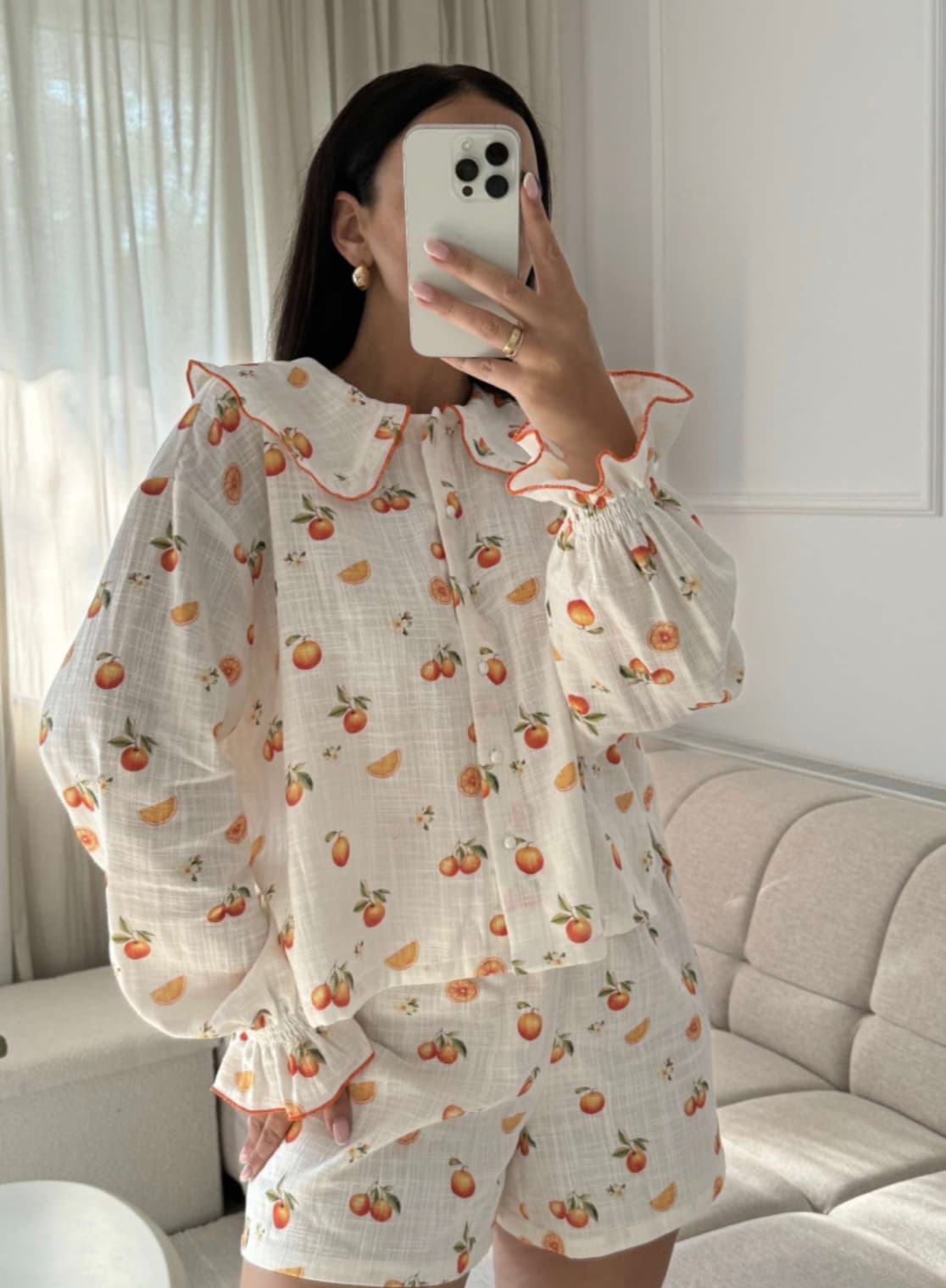 Tangerine ruffle pajamas - long sleeves