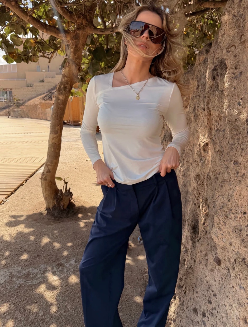 LUVA Long sleeve Blouse with Asymmetrical Neckline