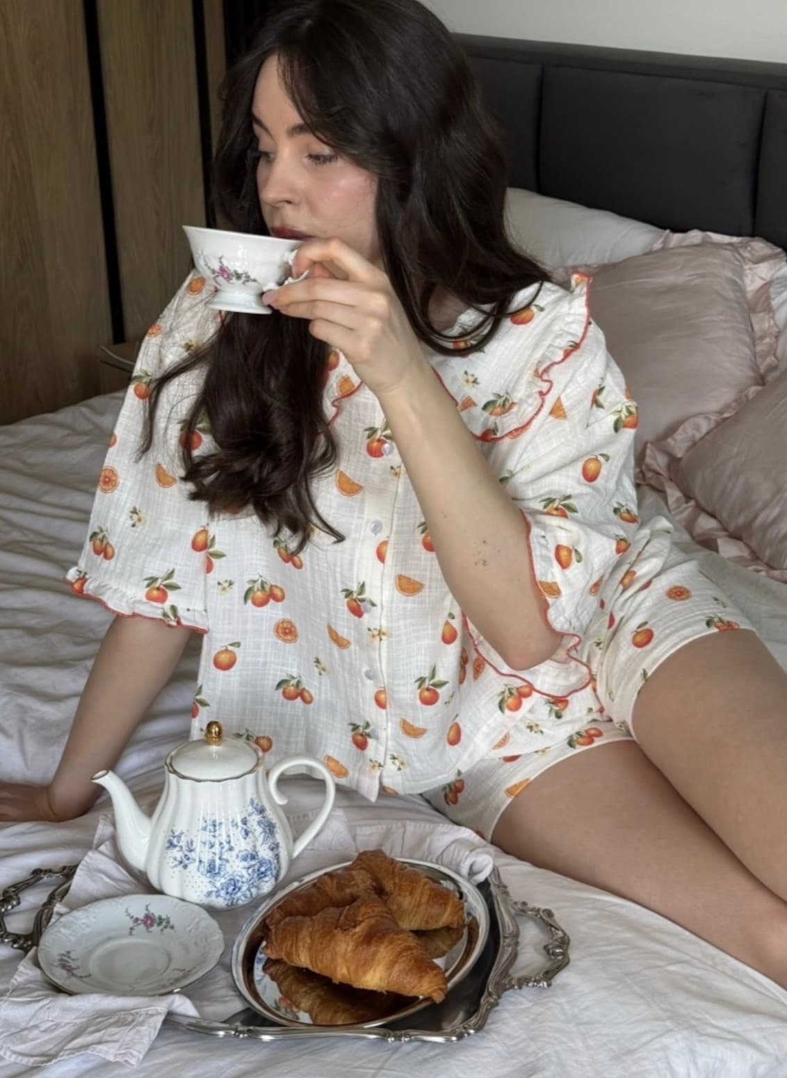 Tangerine ruffle pajamas - short sleeve